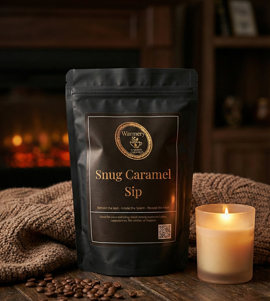 Warmery_Snug_Caramel_Sip_Coffee_with_a_candle_on_the_table