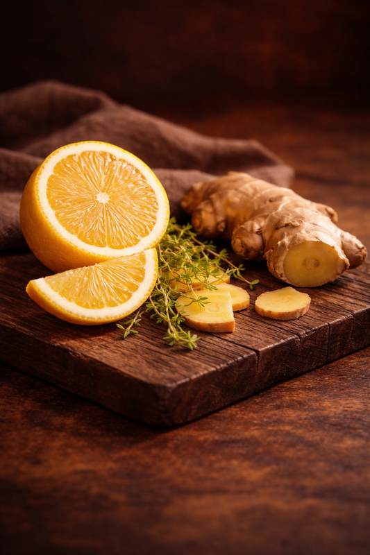 Lemon and Ginger on a rustic wood table
