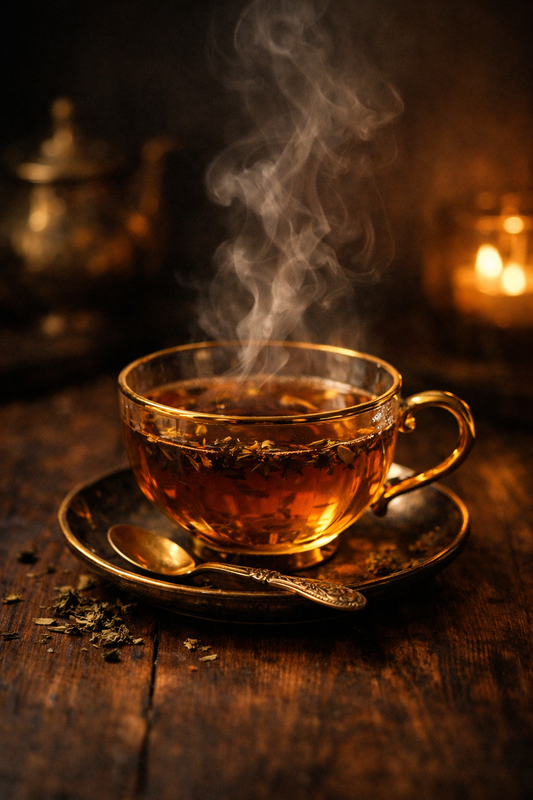 Steaming tea in elegant glass cup