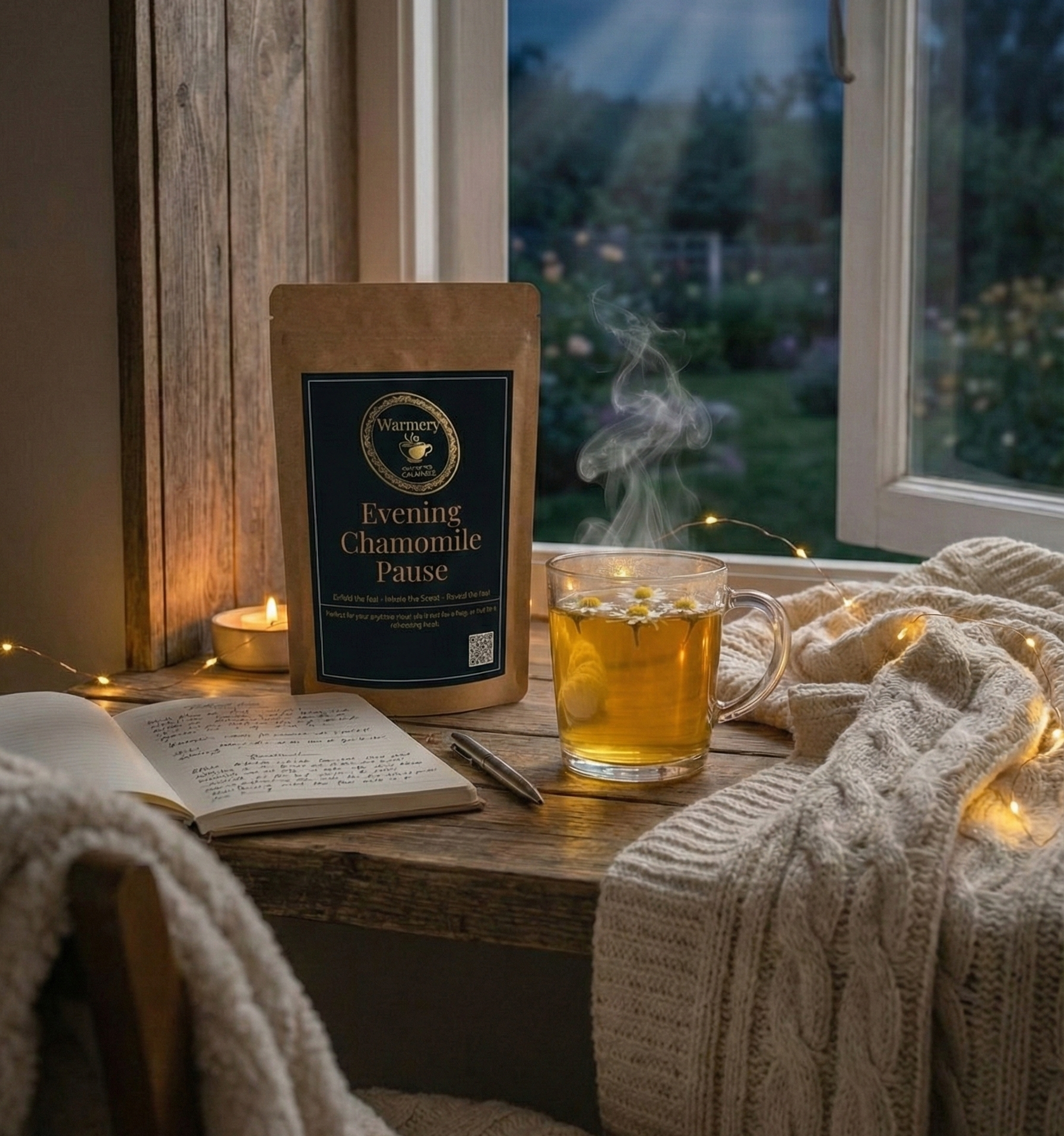 Evening Chamomile Pause Tea by the window